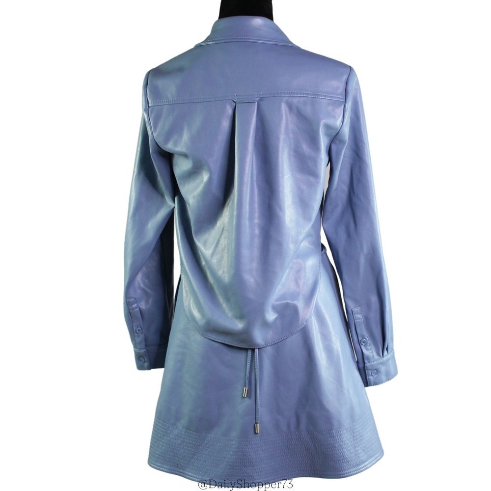 Jonathan Simkhai "Shaelyn" Faux Leather Powder Blue Cutout Shirt Dress - Picture 5 of 10